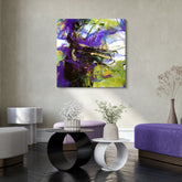 "Vibrant Essence I", a stunning 40"x40"x1.5" Crystallus Epoxy Coated Gallery Wrapped Canvas featuring heavy acrylic crystal shard embellishments, gold foil accents, colored diamond crystal